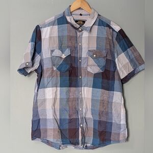 Point Zero Gold Edition Men's Multicolor Plaid Button-Down Short Sleeve Shirt